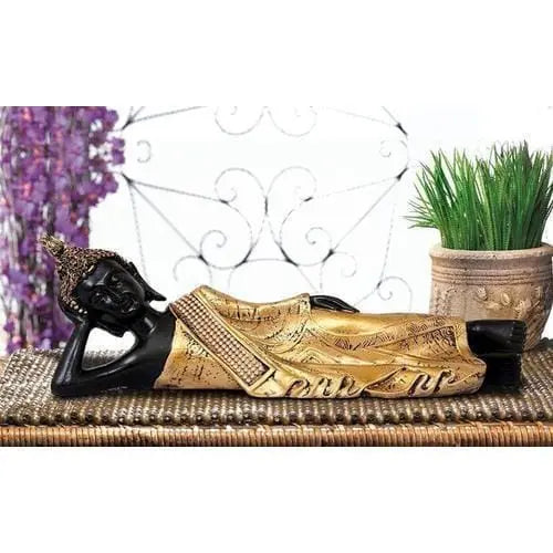 Fiber Sleeping Buddha Statue (BLACKGOLD) - Decorwala