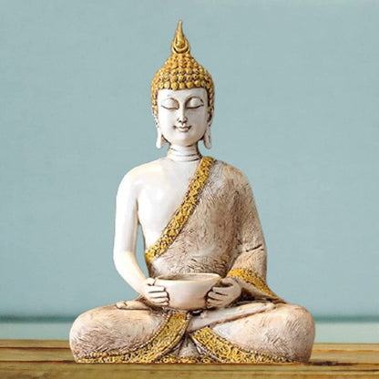 Meditating Samadhi Buddha Statue Sitting with tealight Candle Holder Decorative Showpiece For Gifts - Decorwala