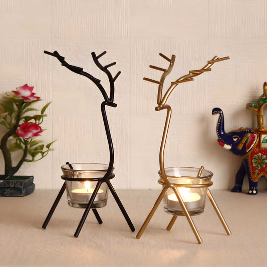 Set of 2 Deer Shape Decorative Handcrafted Metal Tea Light Holder - Decorwala