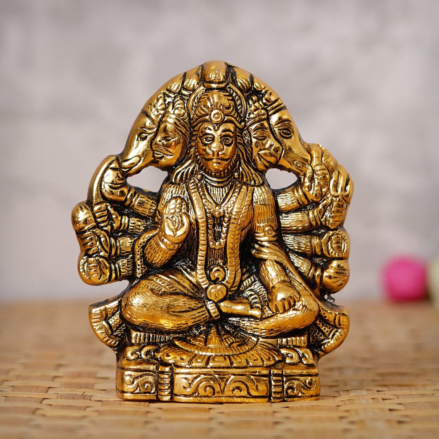 Golden Panch Mukhi Hanuman Metal Decorative Showpiece - Decorwala