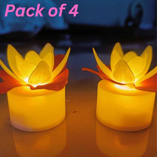 Decoration Candles/Led Diwali Decor Lotus Flower Candle (4 Pcs) - Decorwala