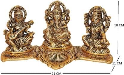 Design Gold Plated Lakshmi Ganesh Saraswati Idol with Deepak Showpiece - Decorwala