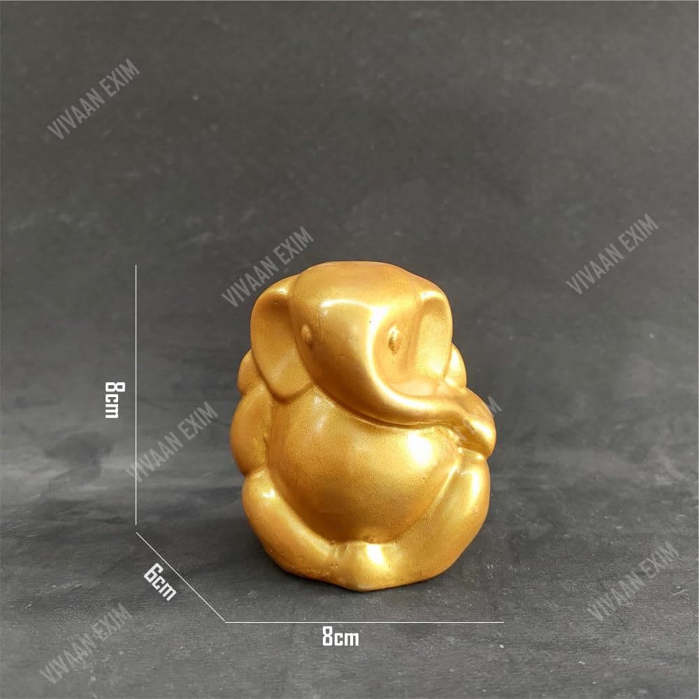 Elegant Gold Ganesh Polyresin Statue - 8cm | Giftable Home and Car Decor