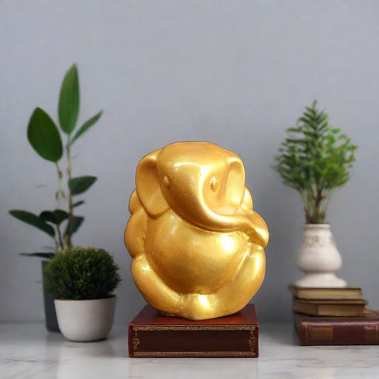 Elegant Gold Ganesh Polyresin Statue - 8cm | Giftable Home and Car Decor