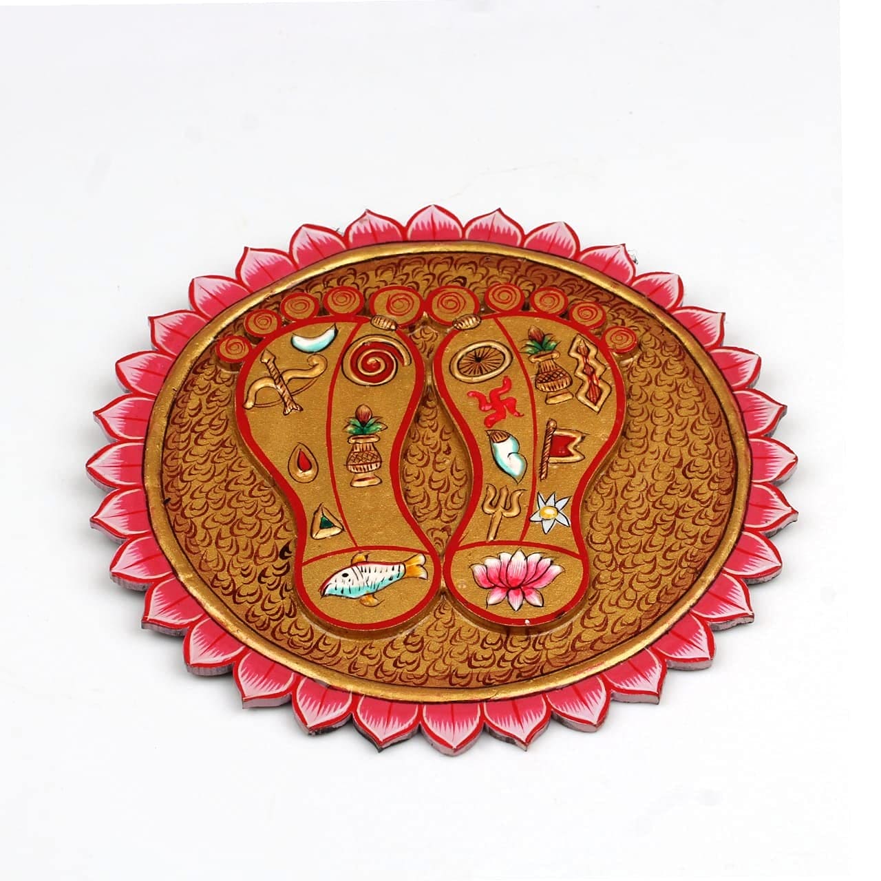 Decorative Laxmi Charan for Pooja Temples Wall Décor Hand Painted Laxmi Lottus Feet/Paduka - Decorwala