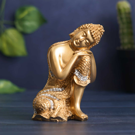 Golden Buddha on Knee Polyresin Showpiece - Decorwala