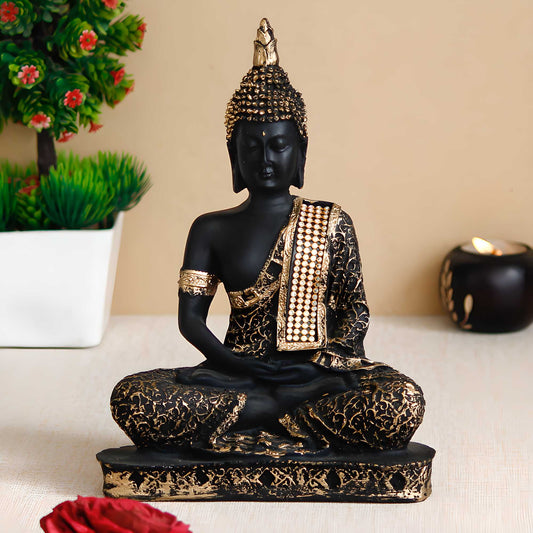 Black and Golden Meditating Lord Buddha Handcrafted Decorative Showpiece - Decorwala