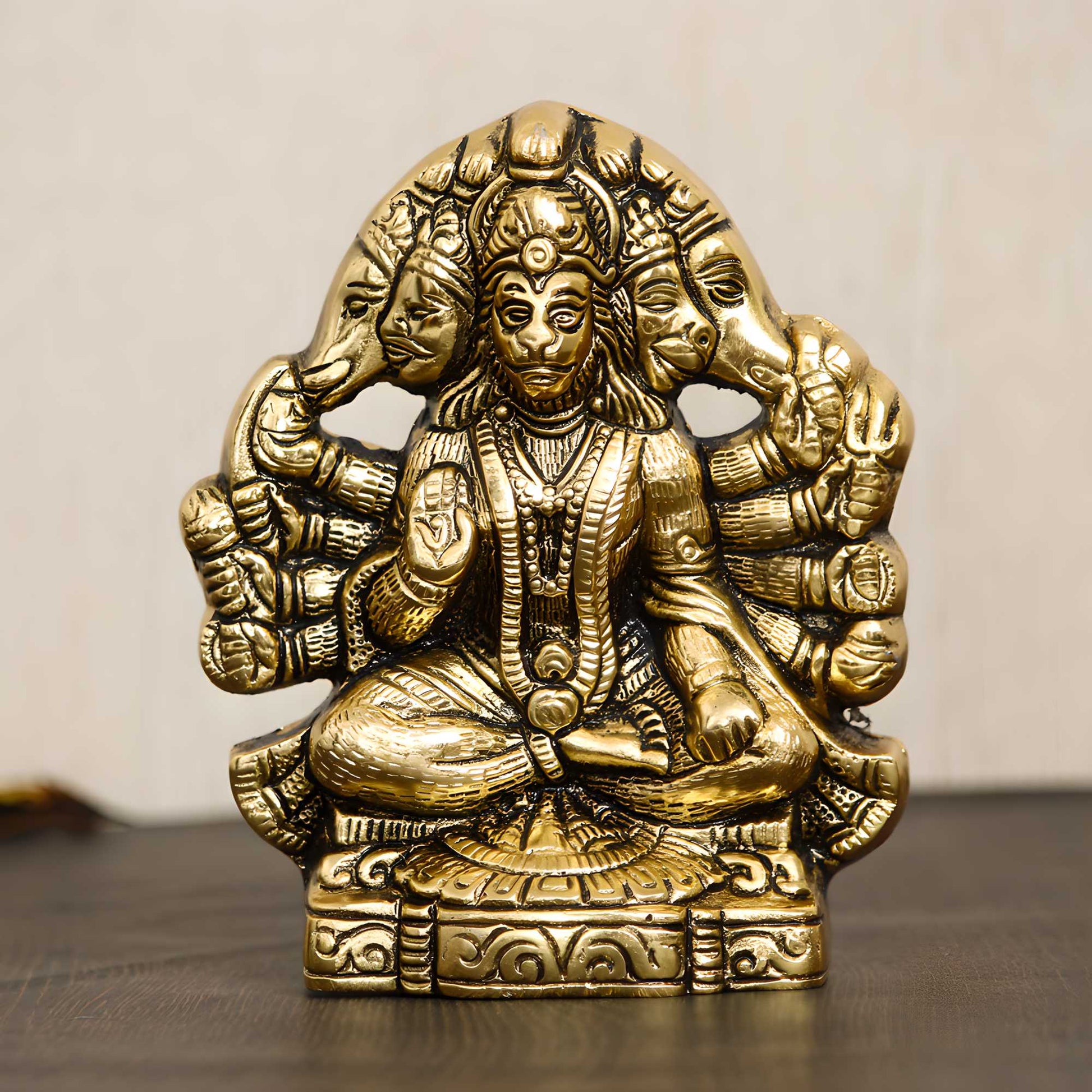 Golden Panch Mukhi Hanuman Metal Decorative Showpiece - Decorwala