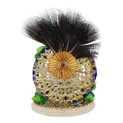 Lord Ganesha Idol on Decorative Handcrafted Floral Plate with Peacock Feather for Home and Car - Decorwala