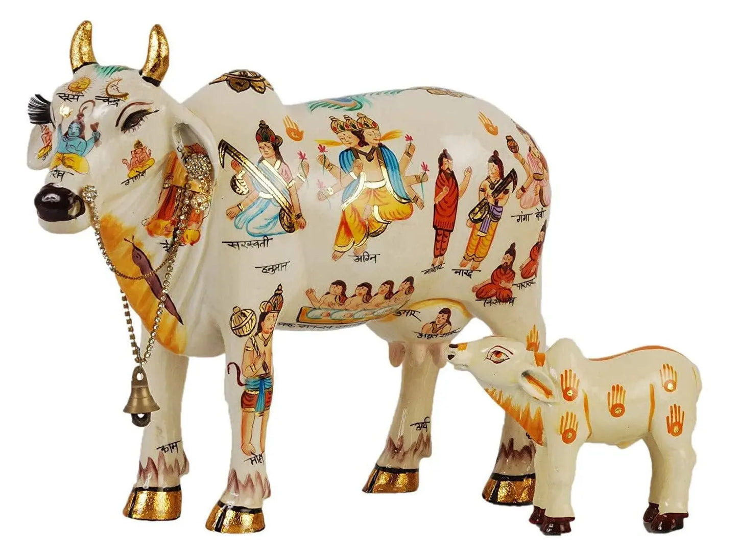 Kamdhenu Cow With Calf size 19 cm Hand Painted Statue for Hindu God - Decorwala