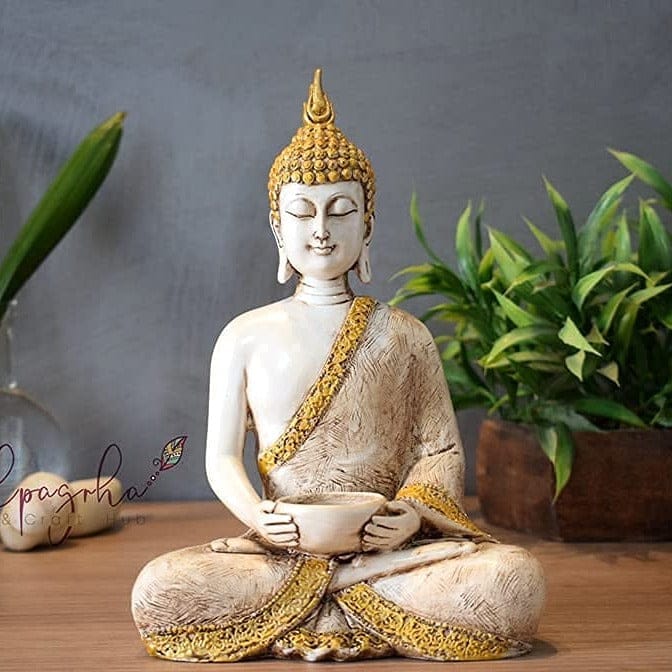 Meditating Samadhi Buddha Statue Sitting with tealight Candle Holder Decorative Showpiece For Gifts - Decorwala