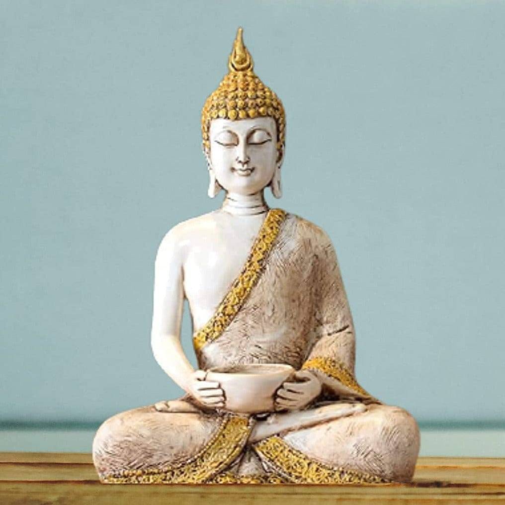 Meditating Samadhi Buddha Statue Sitting with tealight Candle Holder Decorative Showpiece For Gifts - Decorwala