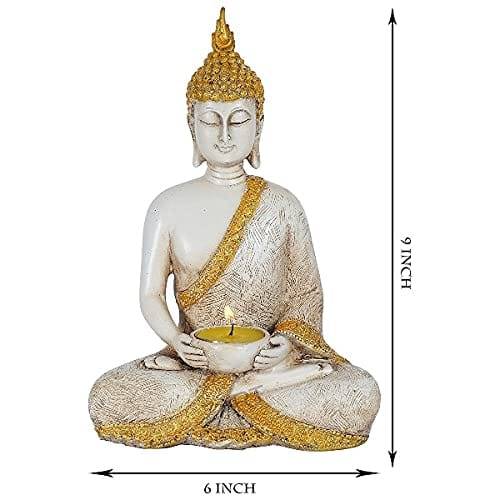 Meditating Samadhi Buddha Statue Sitting with tealight Candle Holder Decorative Showpiece For Gifts - Decorwala