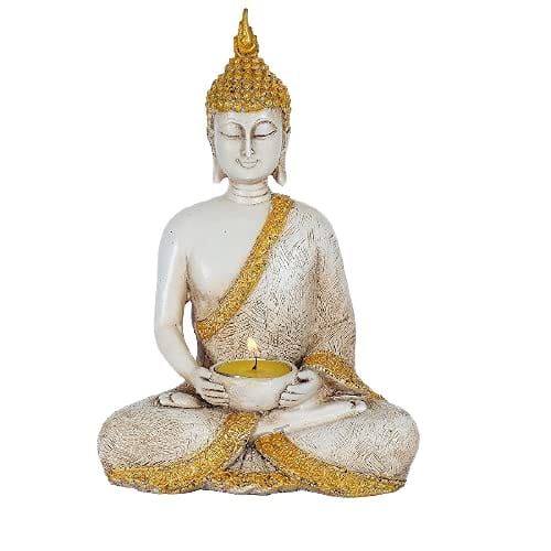 Meditating Samadhi Buddha Statue Sitting with tealight Candle Holder Decorative Showpiece For Gifts - Decorwala