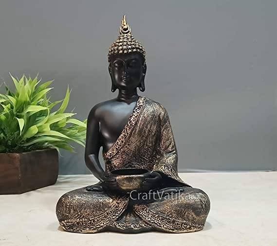 Meditating Samadhi Buddha Statue Sitting with tealight Candle Holder Decorative Showpiece For Gifts - Decorwala