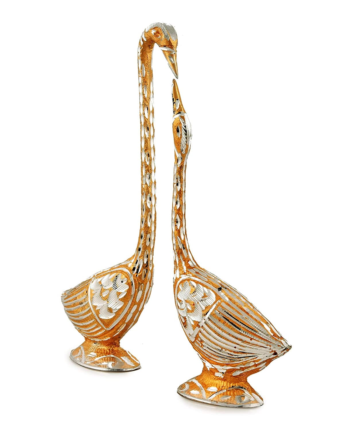 Pair of Kissing Duck Showpiece - 29 cm (Aluminium, Golden) - Decorwala