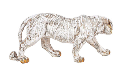 Tiger Statue Walking Tiger Antique and Home Décor - 4 x 6.5 x 13 Inches, Off White - Decorwala